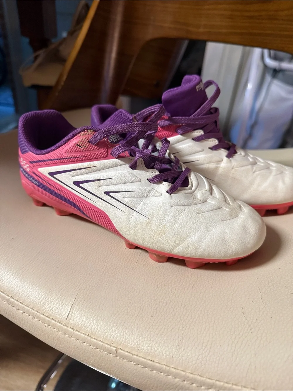DSG White Pink Purple Kids Soccer Cleats